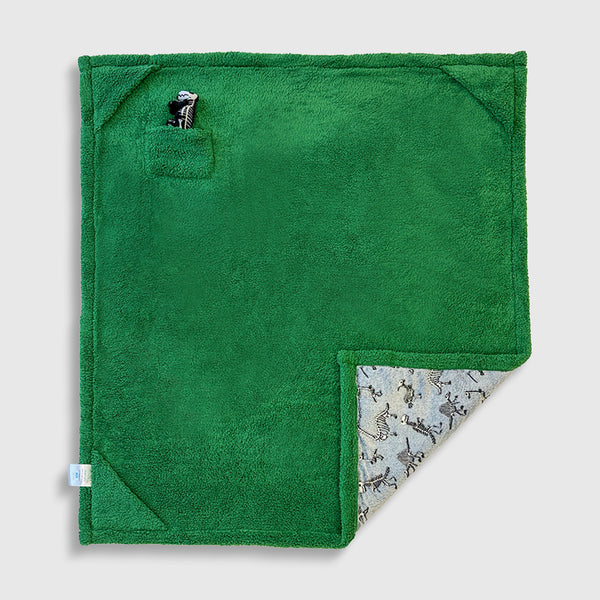 Cozy Switch Blanket – Reversible Sherpa & Glow-in-the-Dark Blanket with Plush Toy Pocket, Glow Dino Bones