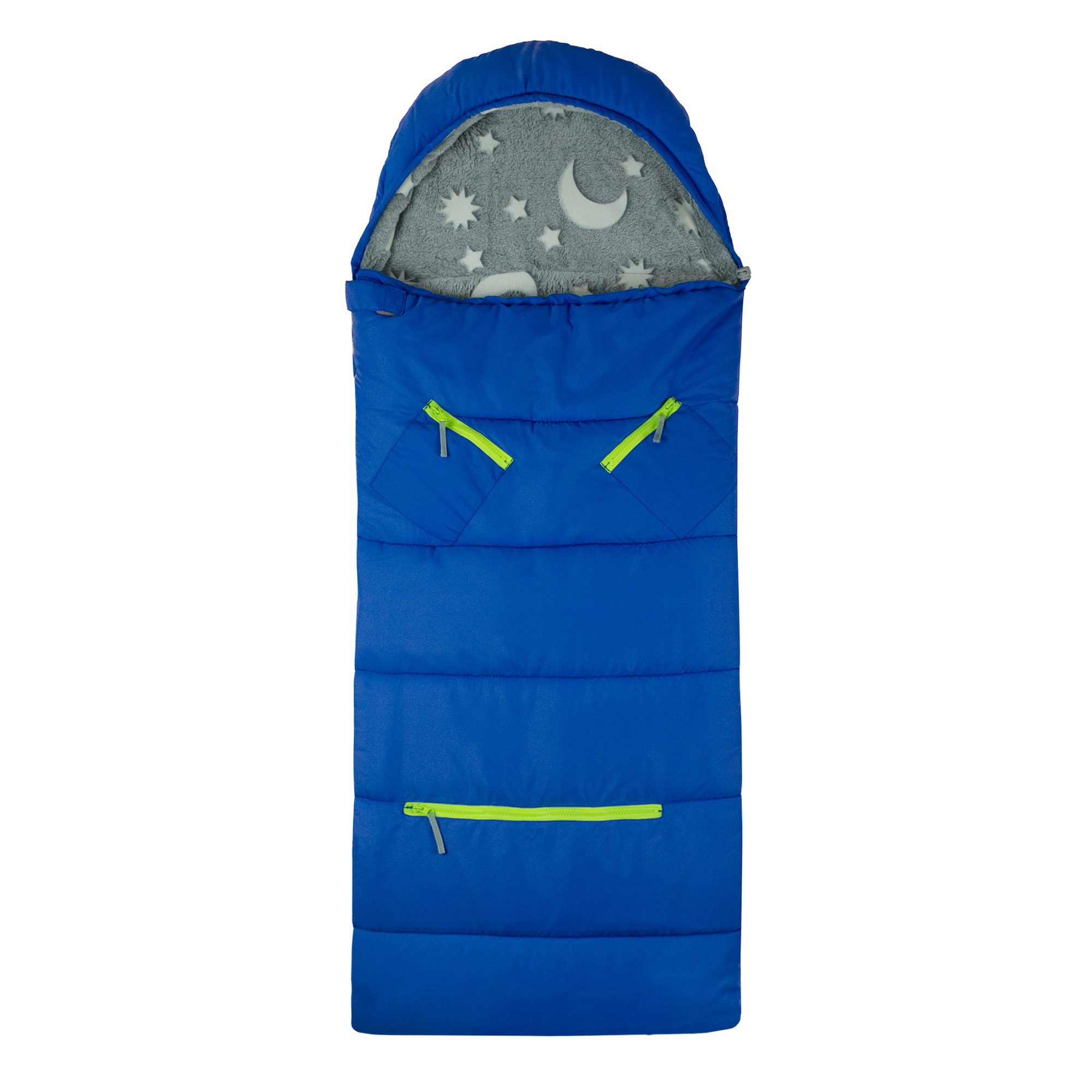 Sleep-N-Pack: Packable Sleeping Bag, Little Kid 3-6 yrs - Surfer Blue/Glow In The Dark Moon & Stars