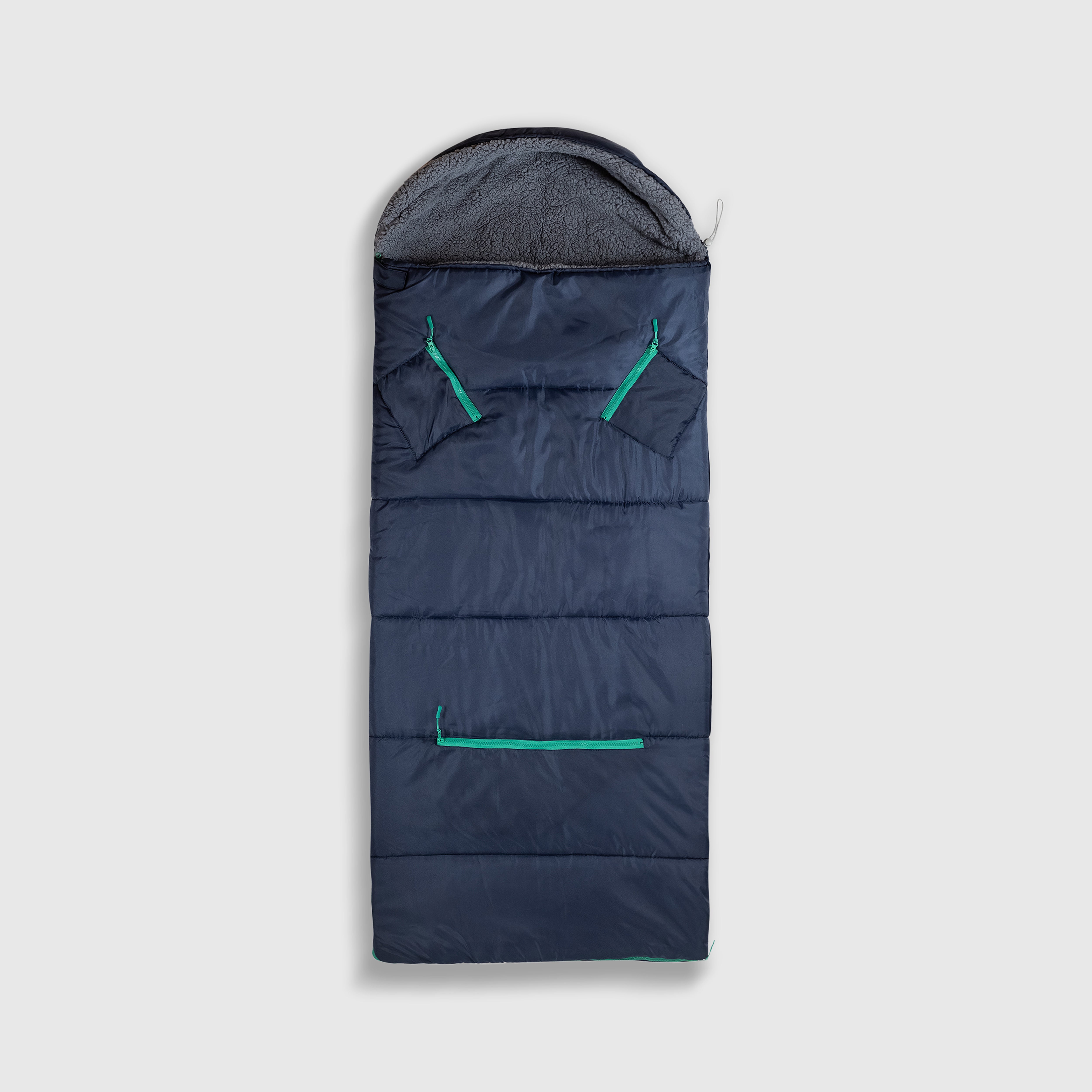 Sleep-n-pack: Packable Sleeping Bag, Big Kid 7-12+ yrs - Navy/Grey Sherpa