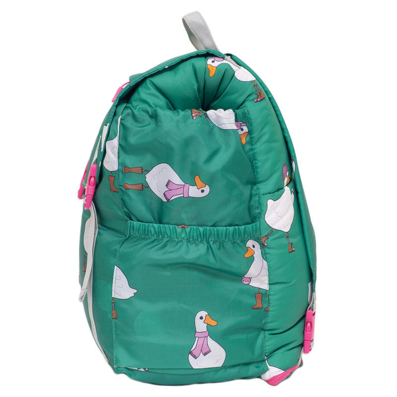 Sleep-N-Pack™ Big Kid Sleeping Bag Backpack – Silly Ducks in Golf Green