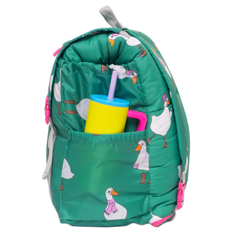 Sleep-N-Pack™ Big Kid Sleeping Bag Backpack – Silly Ducks in Golf Green