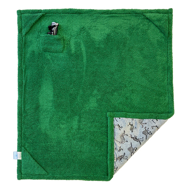 Cozy Switch Blanket – Reversible Sherpa & Glow-in-the-Dark Blanket with Plush Toy Pocket, Glow Dino Bones