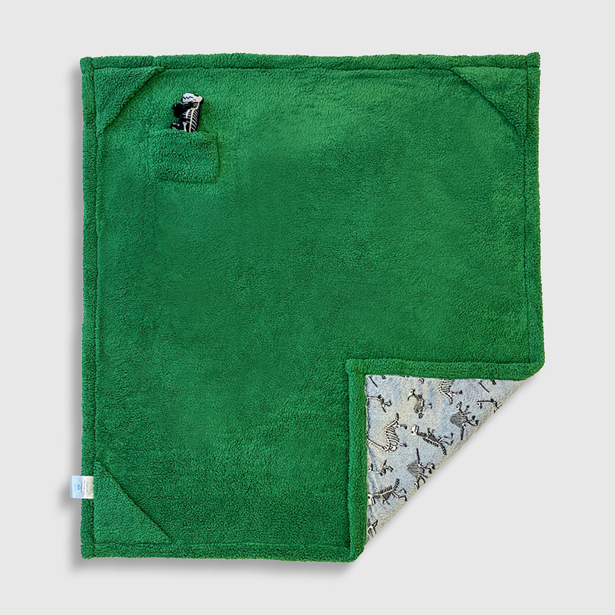 Cozy Switch Blanket – Reversible Sherpa & Glow-in-the-Dark Blanket with Plush Toy Pocket, Glow Dino Bones