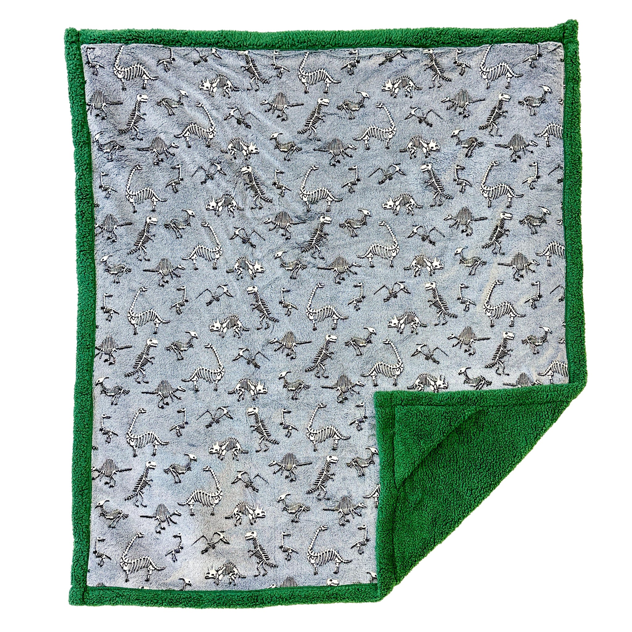Cozy Switch Blanket – Reversible Sherpa & Glow-in-the-Dark Blanket with Plush Toy Pocket, Glow Dino Bones