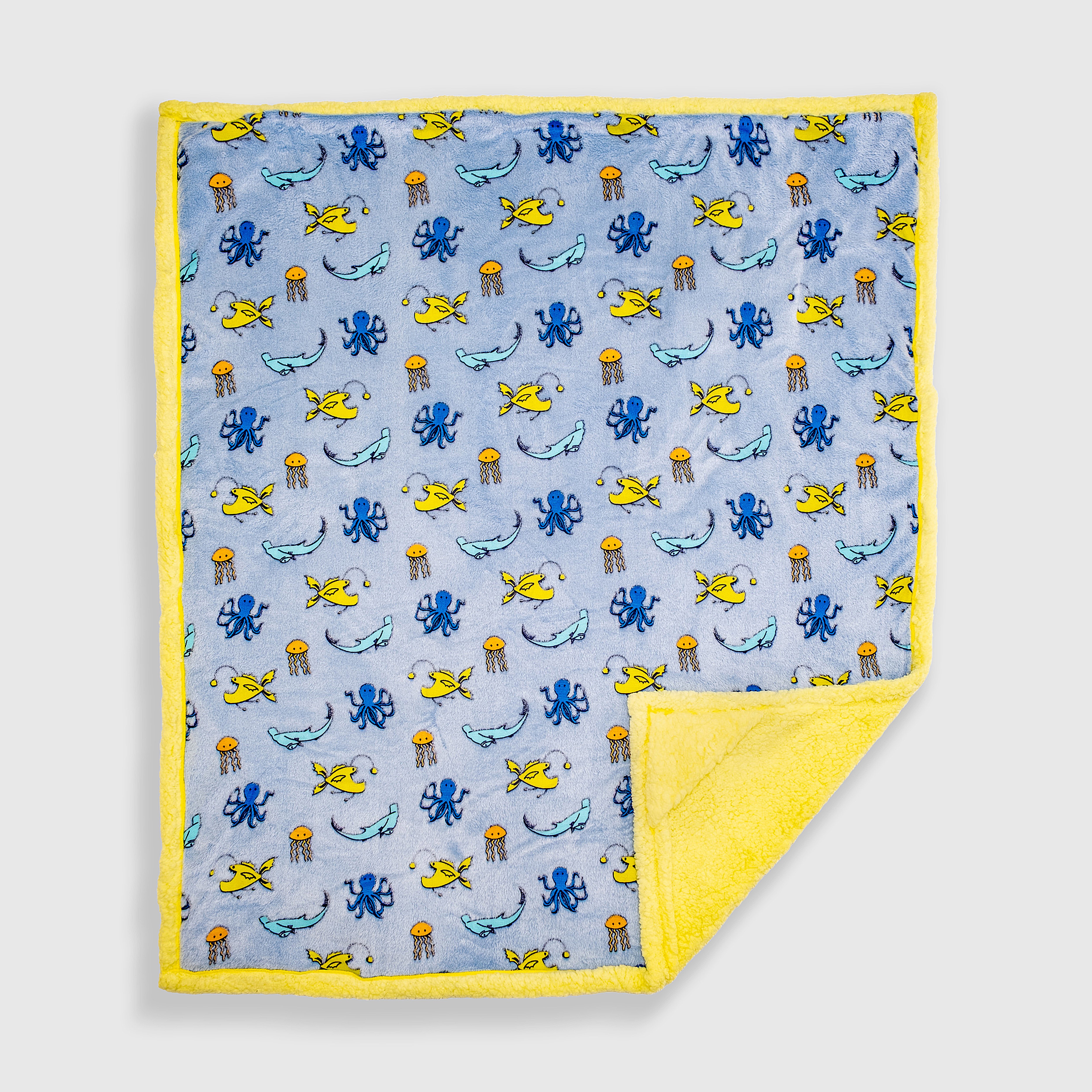 Cozy Switch Blanket – Reversible Sherpa & Glow-in-the-Dark Blanket with Plush Toy Pocket, Glow Sea Critters