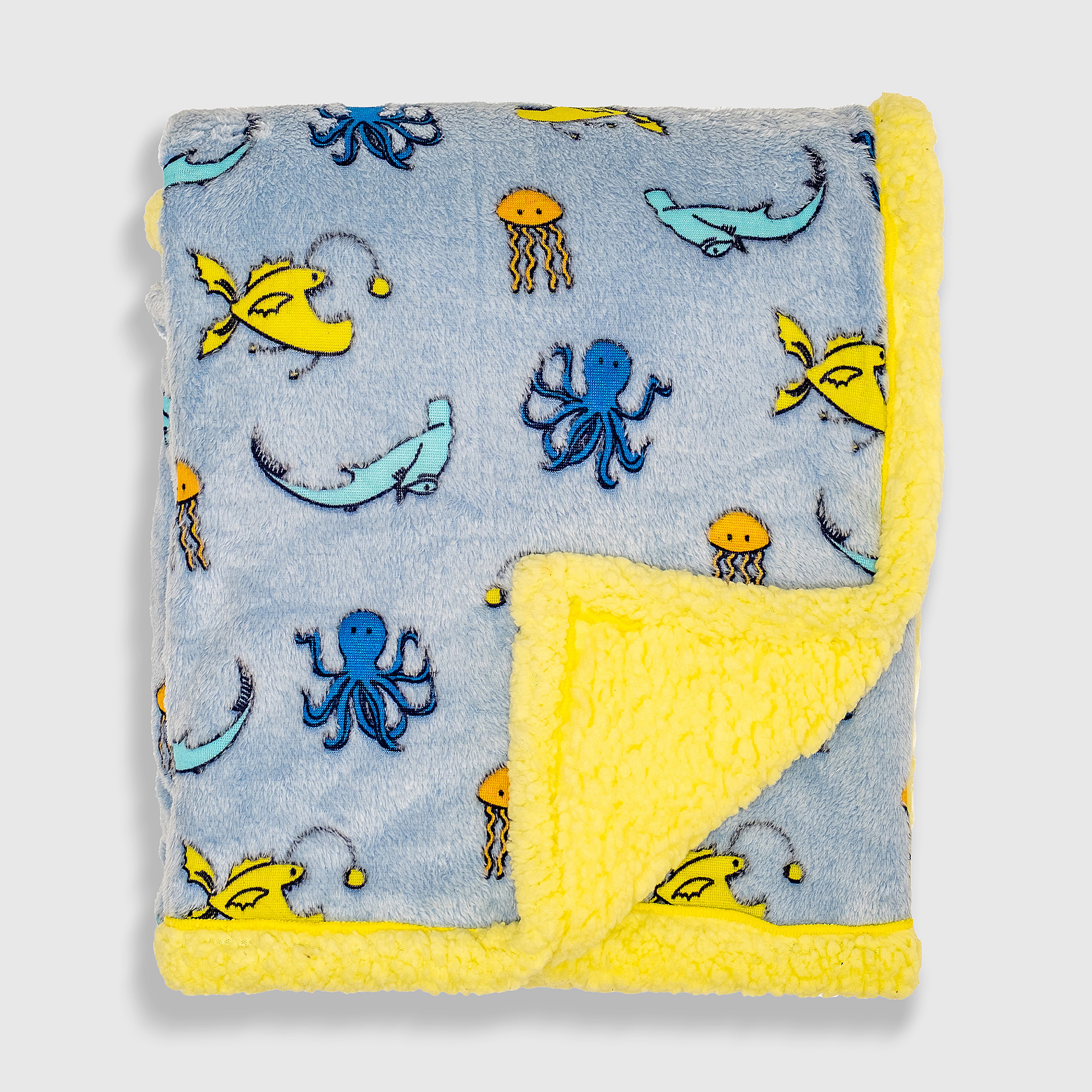 Cozy Switch Blanket – Reversible Sherpa & Glow-in-the-Dark Blanket with Plush Toy Pocket, Glow Sea Critters