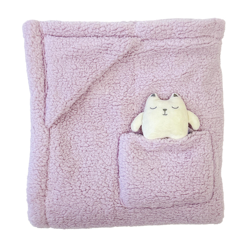 Cozy Switch Blanket – Reversible Sherpa & Glow-in-the-Dark Blanket with Plush Toy Pocket, Glow Kittens