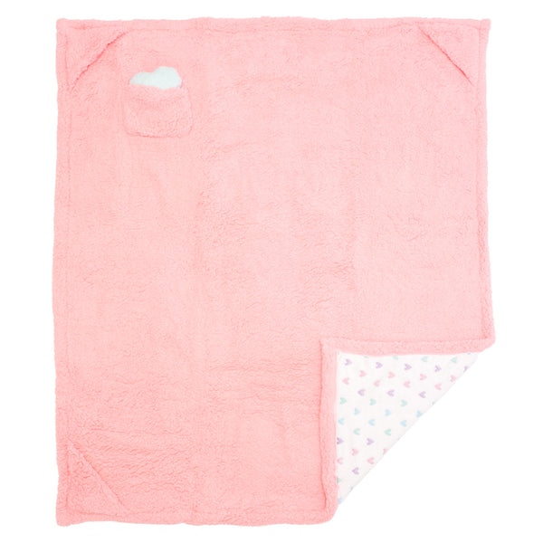 Cozy Switch Blanket – Reversible Sherpa & Glow-in-the-Dark Blanket with Plush Toy Pocket, Glow Hearts