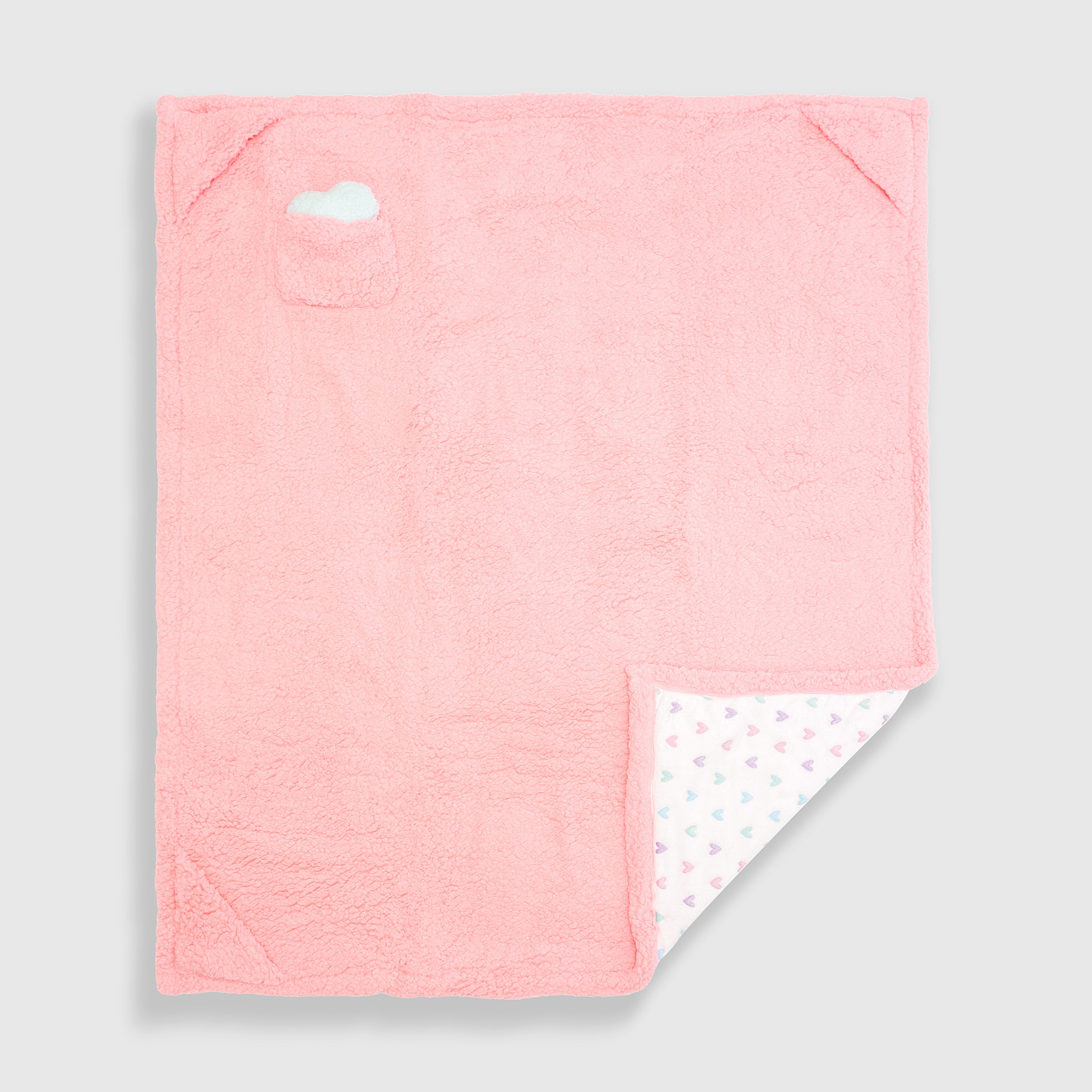 Cozy Switch Blanket – Reversible Sherpa & Glow-in-the-Dark Blanket with Plush Toy Pocket, Glow Hearts