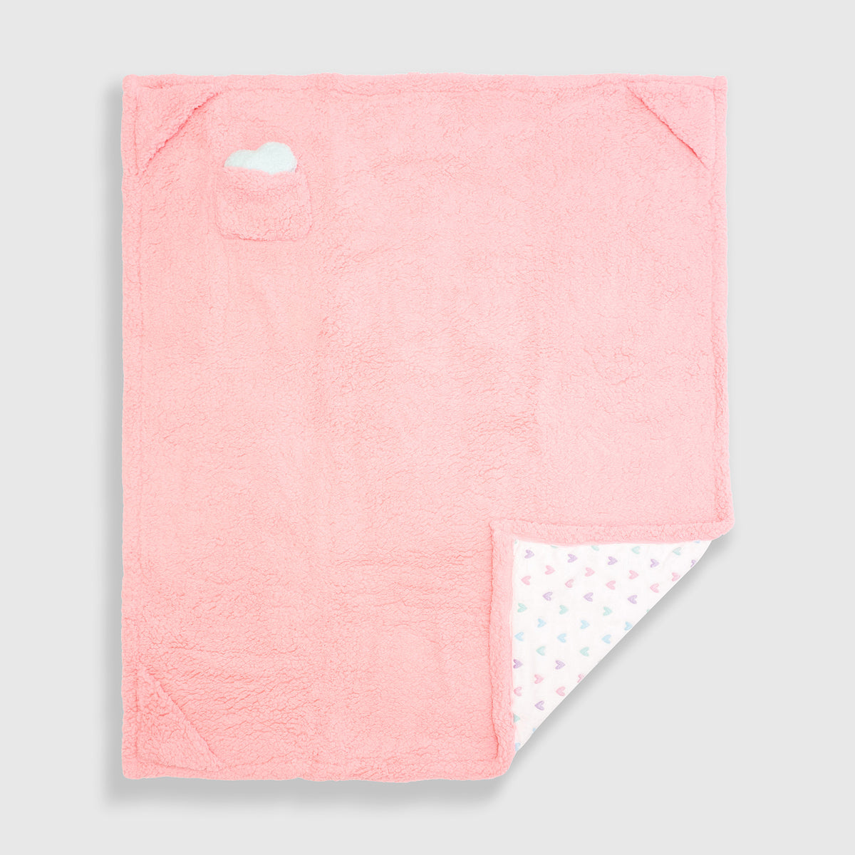 Cozy Switch Blanket – Reversible Sherpa & Glow-in-the-Dark Blanket with Plush Toy Pocket, Glow Hearts