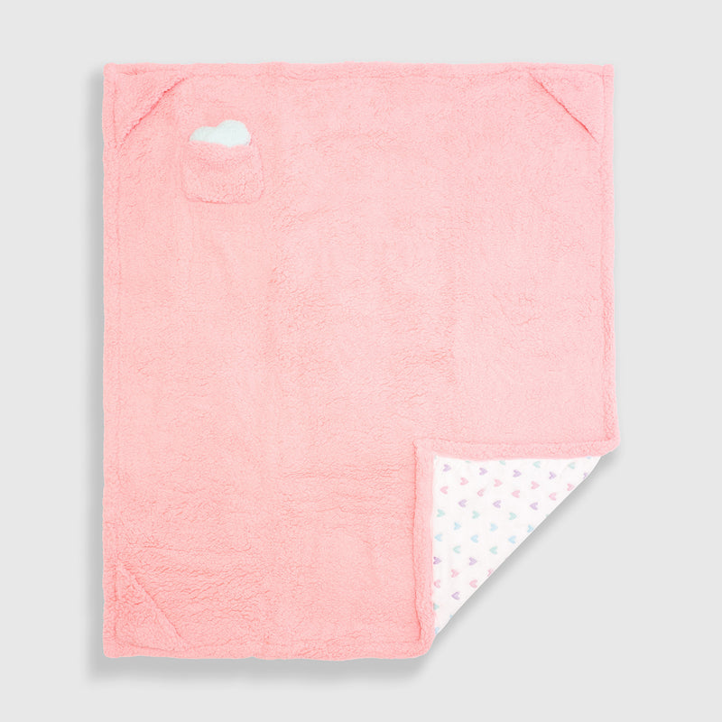 Cozy Switch Blanket – Reversible Sherpa & Glow-in-the-Dark Blanket with Plush Toy Pocket, Glow Hearts