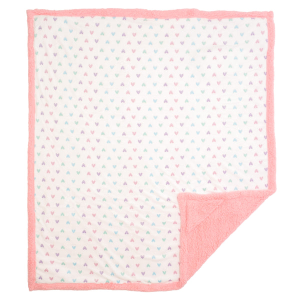Cozy Switch Blanket – Reversible Sherpa & Glow-in-the-Dark Blanket with Plush Toy Pocket, Glow Hearts
