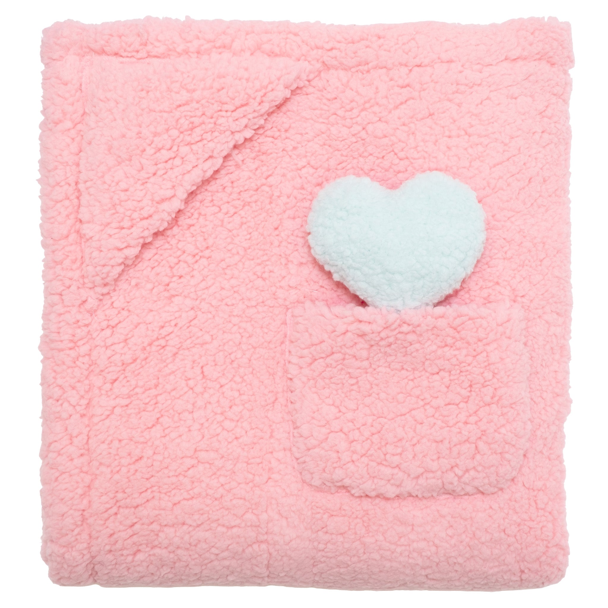 Cozy Switch Blanket – Reversible Sherpa & Glow-in-the-Dark Blanket with Plush Toy Pocket, Glow Hearts