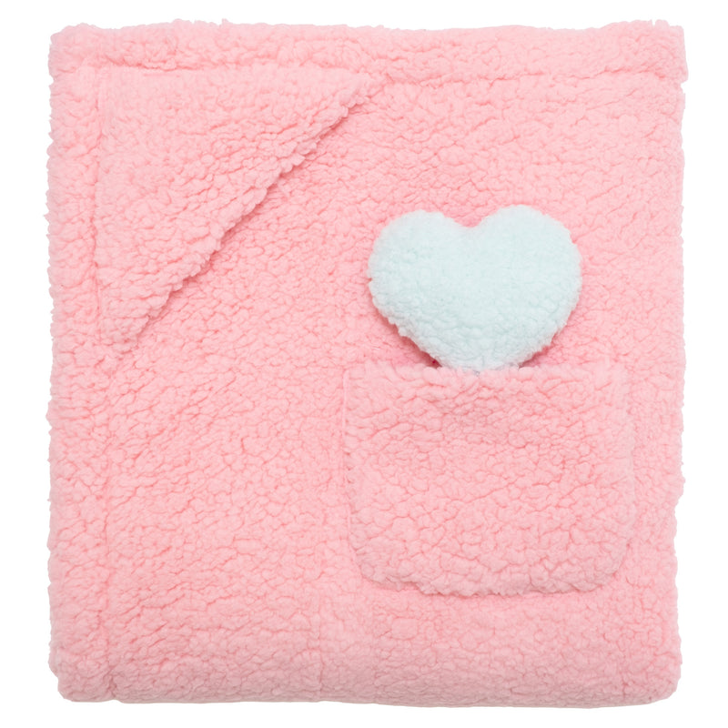 Cozy Switch Blanket – Reversible Sherpa & Glow-in-the-Dark Blanket with Plush Toy Pocket, Glow Hearts