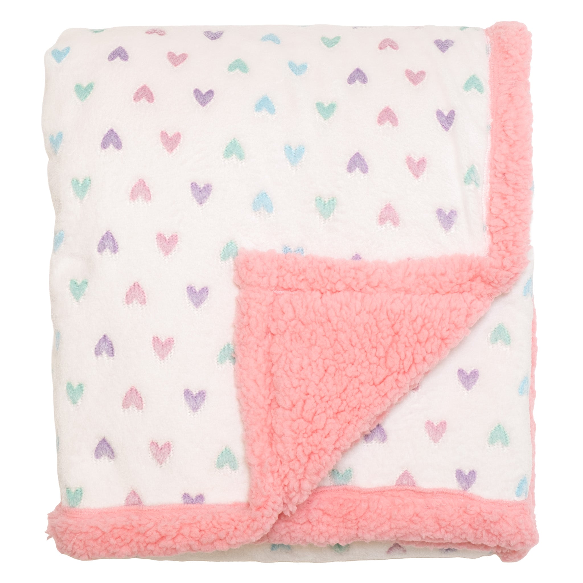 Cozy Switch Blanket – Reversible Sherpa & Glow-in-the-Dark Blanket with Plush Toy Pocket, Glow Hearts
