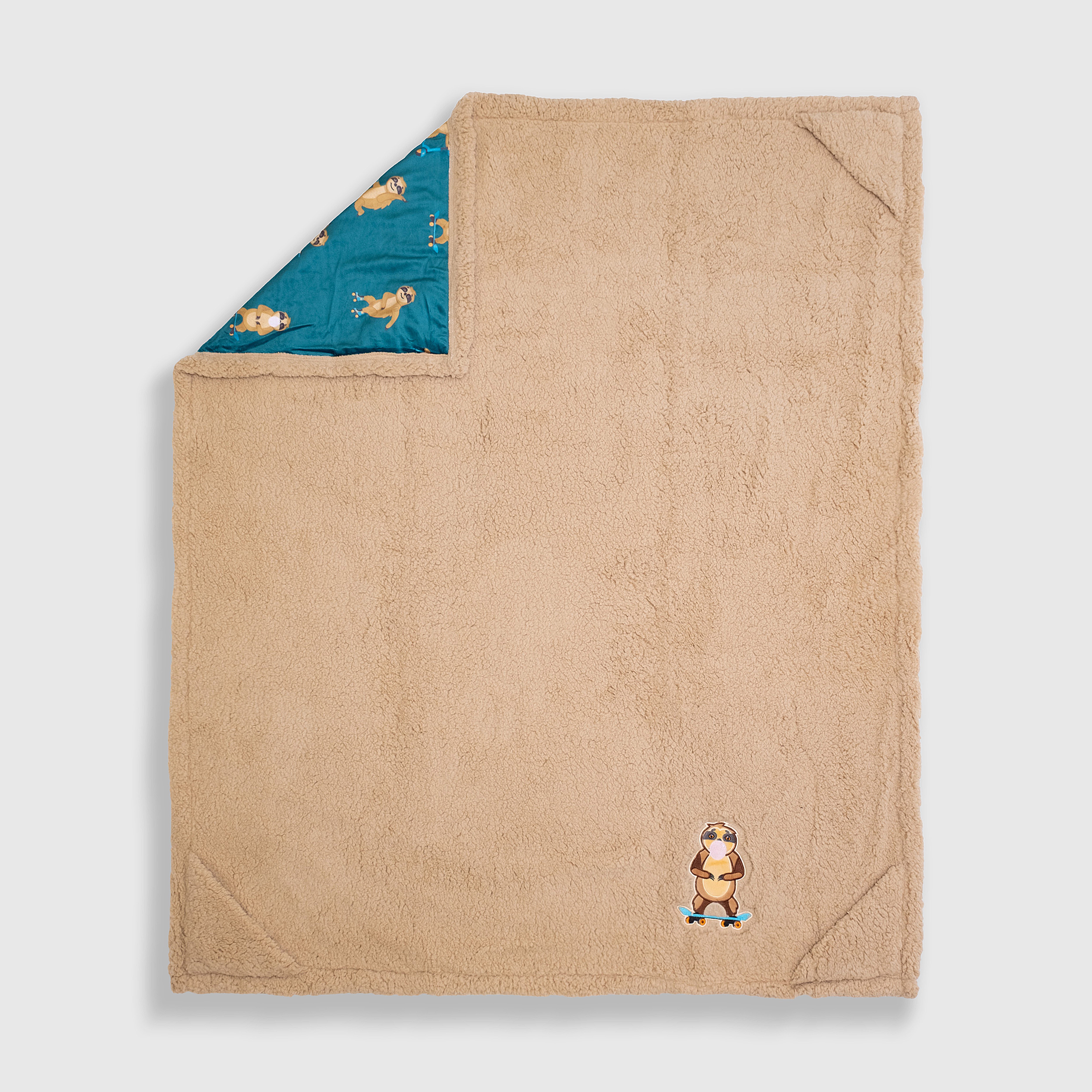 Cozy Switch Blanket – Reversible Sherpa & Mink Fleece Blanket with Embroidered Appliqué, Skating Sloths