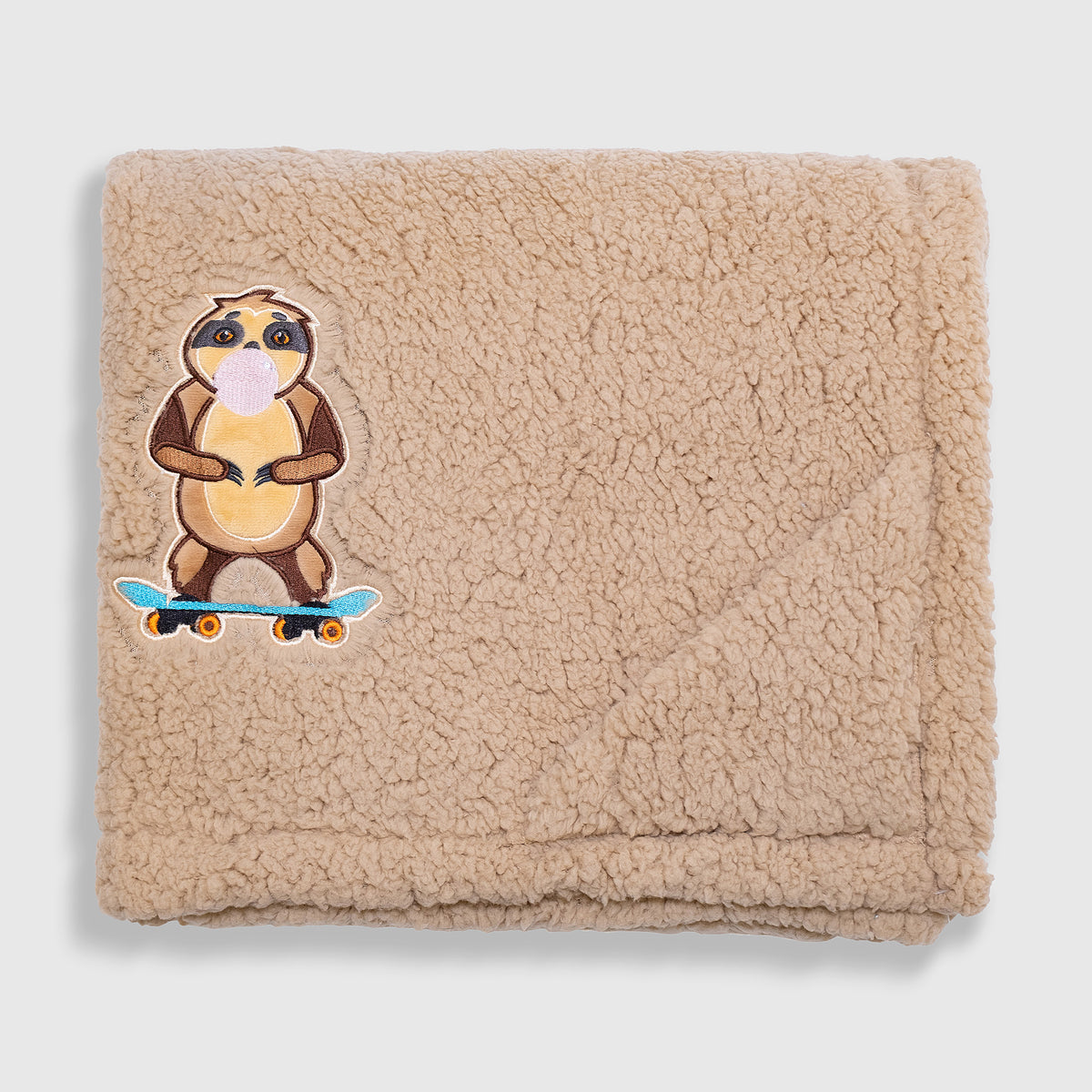 Cozy Switch Blanket – Reversible Sherpa & Mink Fleece Blanket with Embroidered Appliqué, Skating Sloths