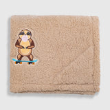 Cozy Switch Blanket – Reversible Sherpa & Mink Fleece Blanket with Embroidered Appliqué, Skating Sloths
