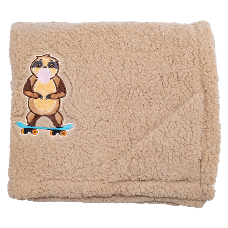 Cozy Switch Blanket – Reversible Sherpa & Mink Fleece Blanket with Embroidered Appliqué, Skating Sloths