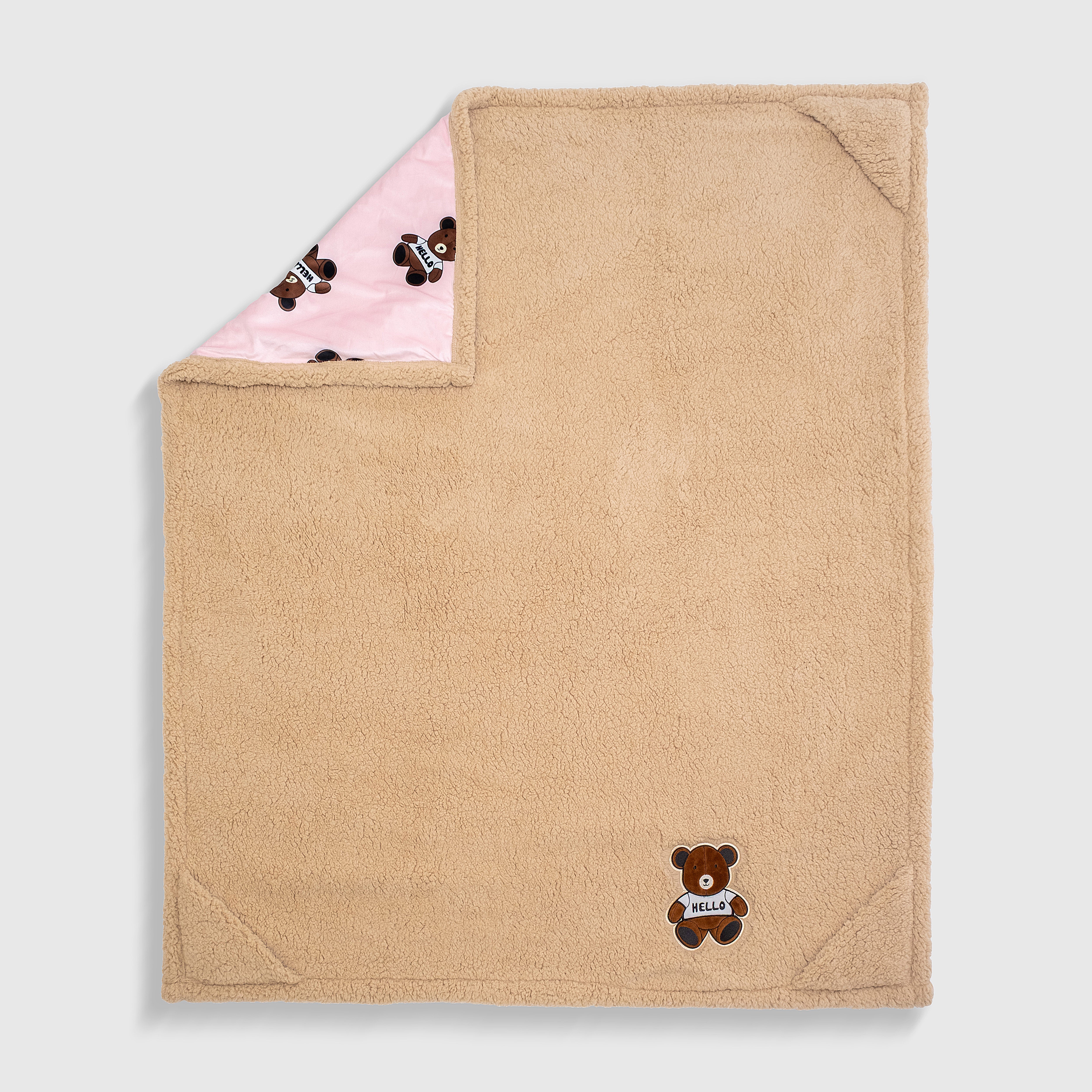 Cozy Switch Blanket – Reversible Sherpa & Mink Fleece Blanket with Embroidered Appliqué, Teddy Bears