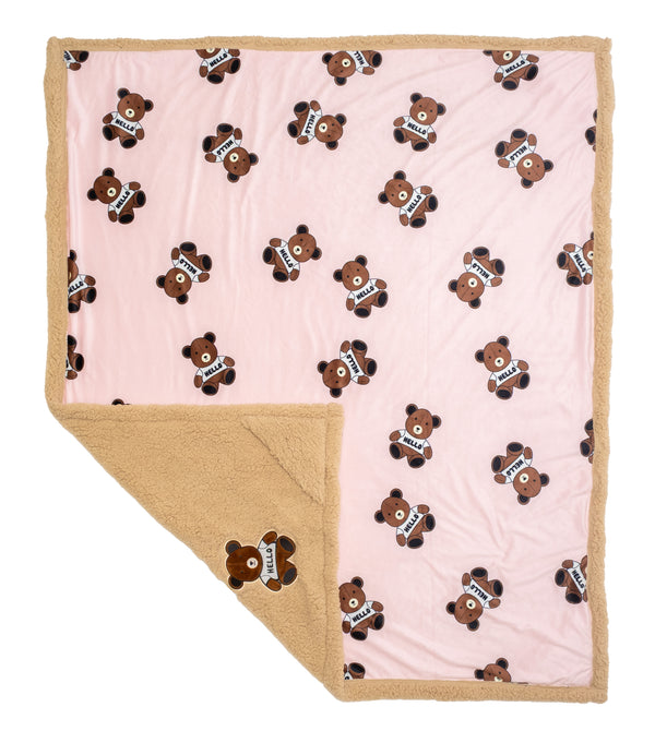 Cozy Switch Blanket – Reversible Sherpa & Mink Fleece Blanket with Embroidered Appliqué, Teddy Bears