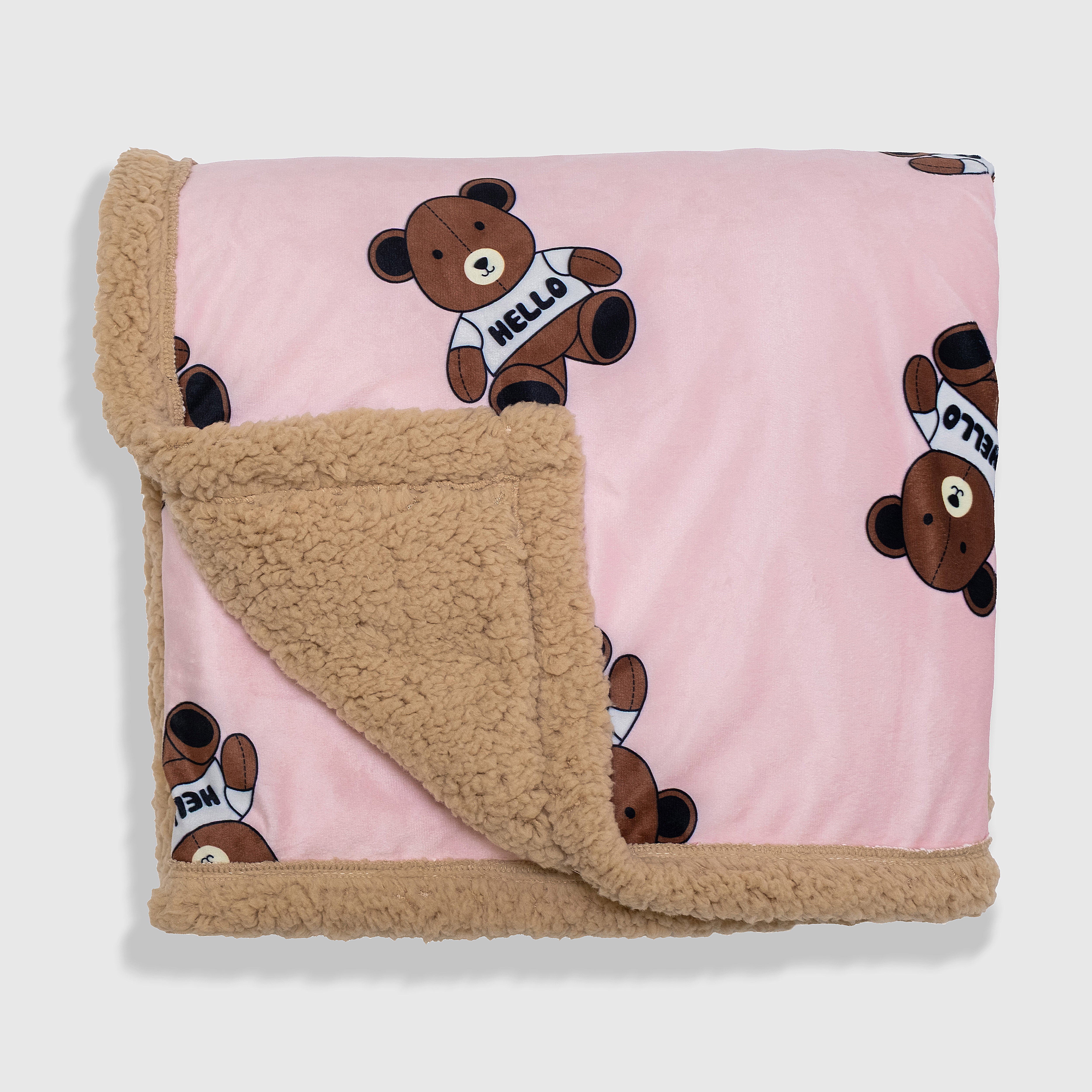Cozy Switch Blanket – Reversible Sherpa & Mink Fleece Blanket with Embroidered Appliqué, Teddy Bears