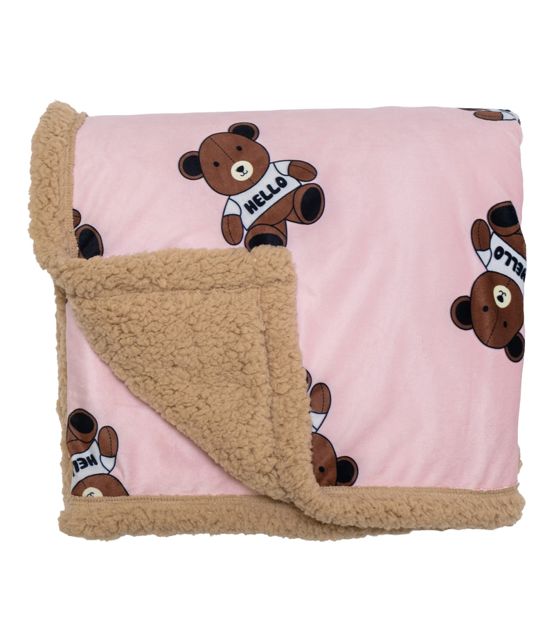 Cozy Switch Blanket – Reversible Sherpa & Mink Fleece Blanket with Embroidered Appliqué, Teddy Bears