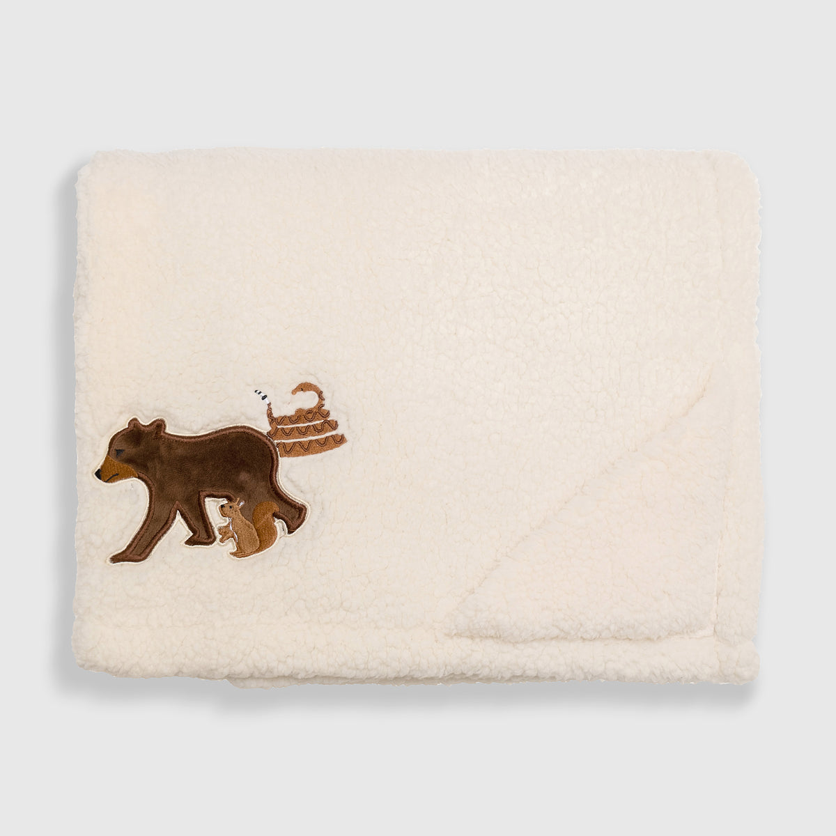 Cozy Switch Blanket – Reversible Sherpa & Mink Fleece Blanket with Embroidered Appliqué, Camping Bears