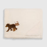 Cozy Switch Blanket – Reversible Sherpa & Mink Fleece Blanket with Embroidered Appliqué, Camping Bears