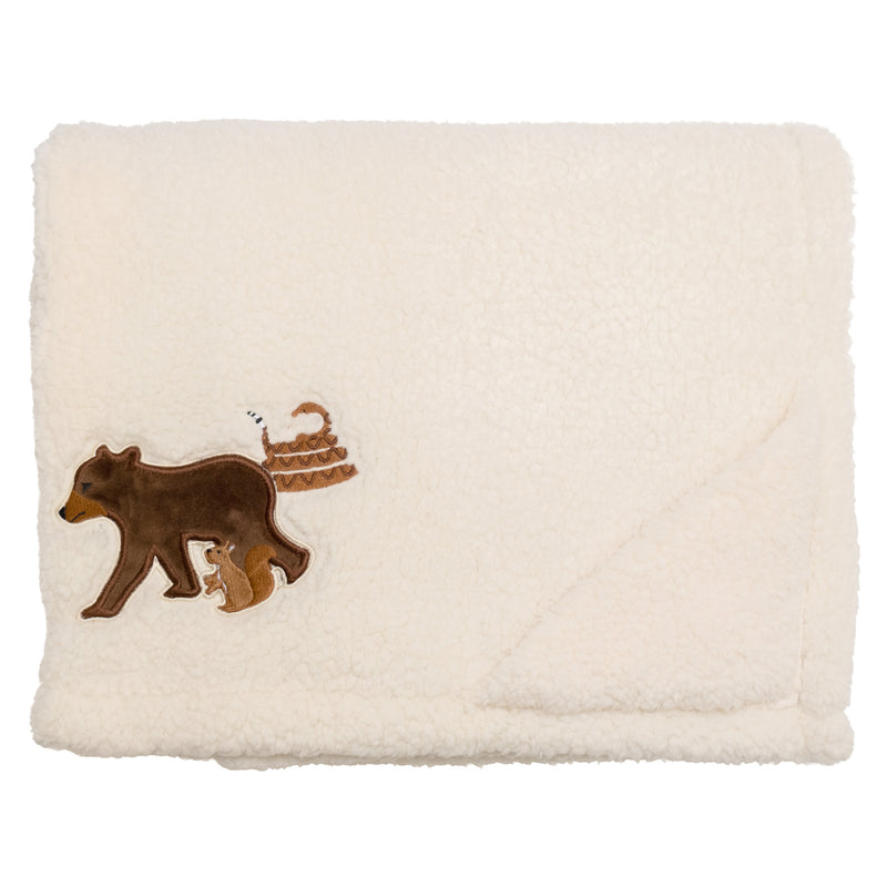 Cozy Switch Blanket – Reversible Sherpa & Mink Fleece Blanket with Embroidered Appliqué, Camping Bears