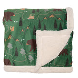 Cozy Switch Blanket – Reversible Sherpa & Mink Fleece Blanket with Embroidered Appliqué, Camping Bears