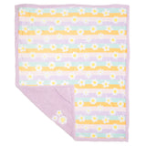Cozy Switch Blanket – Reversible Sherpa & Mink Fleece Blanket with Embroidered Appliqué, Happy Daisy Stripes