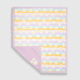 Cozy Switch Blanket – Reversible Sherpa & Mink Fleece Blanket with Embroidered Appliqué, Happy Daisy Stripes
