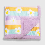 Cozy Switch Blanket – Reversible Sherpa & Mink Fleece Blanket with Embroidered Appliqué, Happy Daisy Stripes