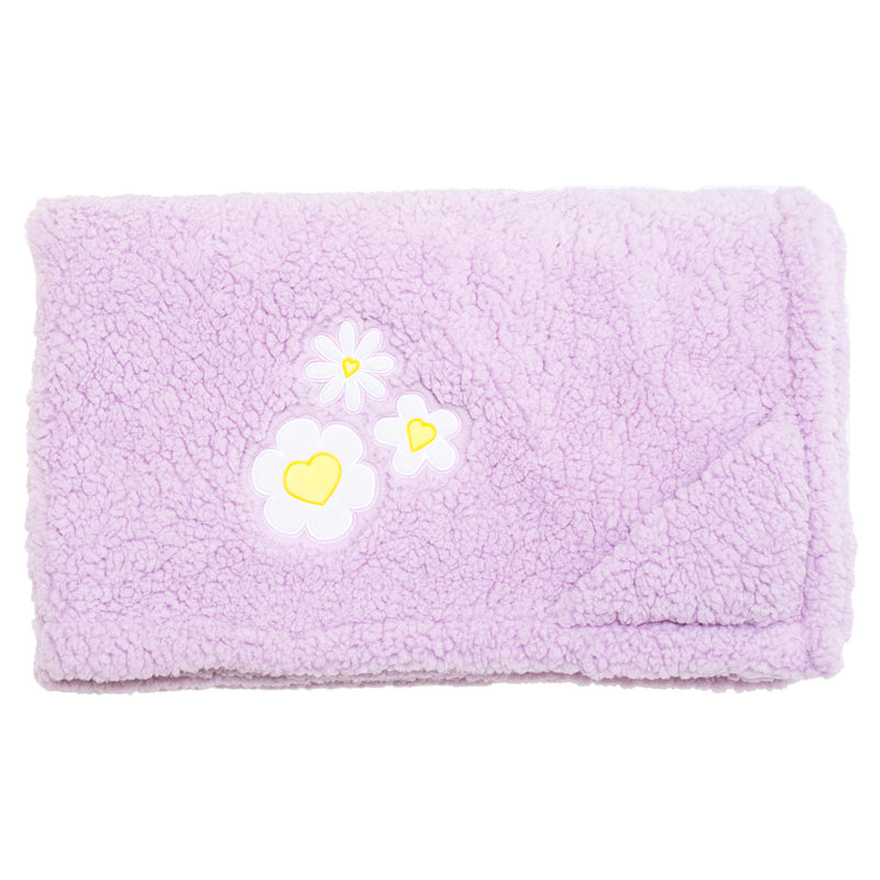 Cozy Switch Blanket – Reversible Sherpa & Mink Fleece Blanket with Embroidered Appliqué, Happy Daisy Stripes