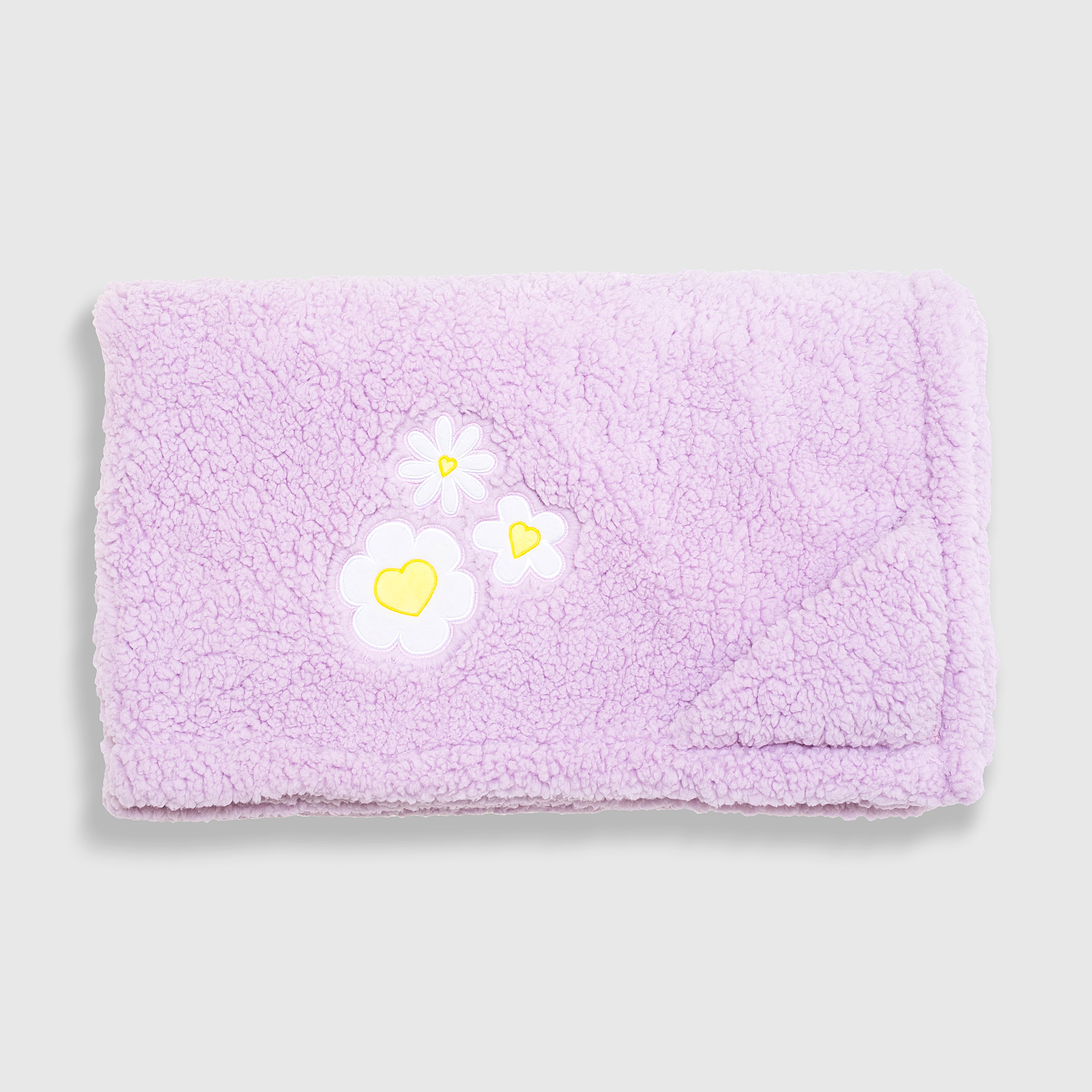 Cozy Switch Blanket – Reversible Sherpa & Mink Fleece Blanket with Embroidered Appliqué, Happy Daisy Stripes