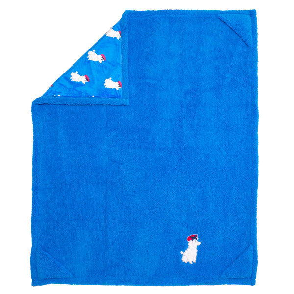 Cozy Switch Blanket – Reversible Sherpa & Mink Fleece Blanket with Embroidered Appliqué, French Poodles