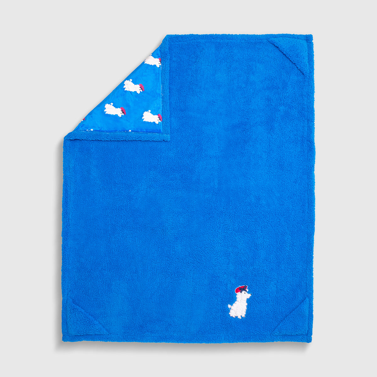 Cozy Switch Blanket – Reversible Sherpa & Mink Fleece Blanket with Embroidered Appliqué, French Poodles