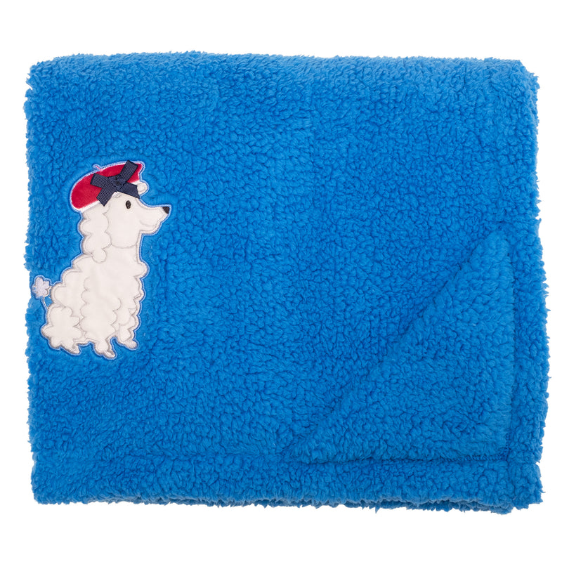 Cozy Switch Blanket – Reversible Sherpa & Mink Fleece Blanket with Embroidered Appliqué, French Poodles