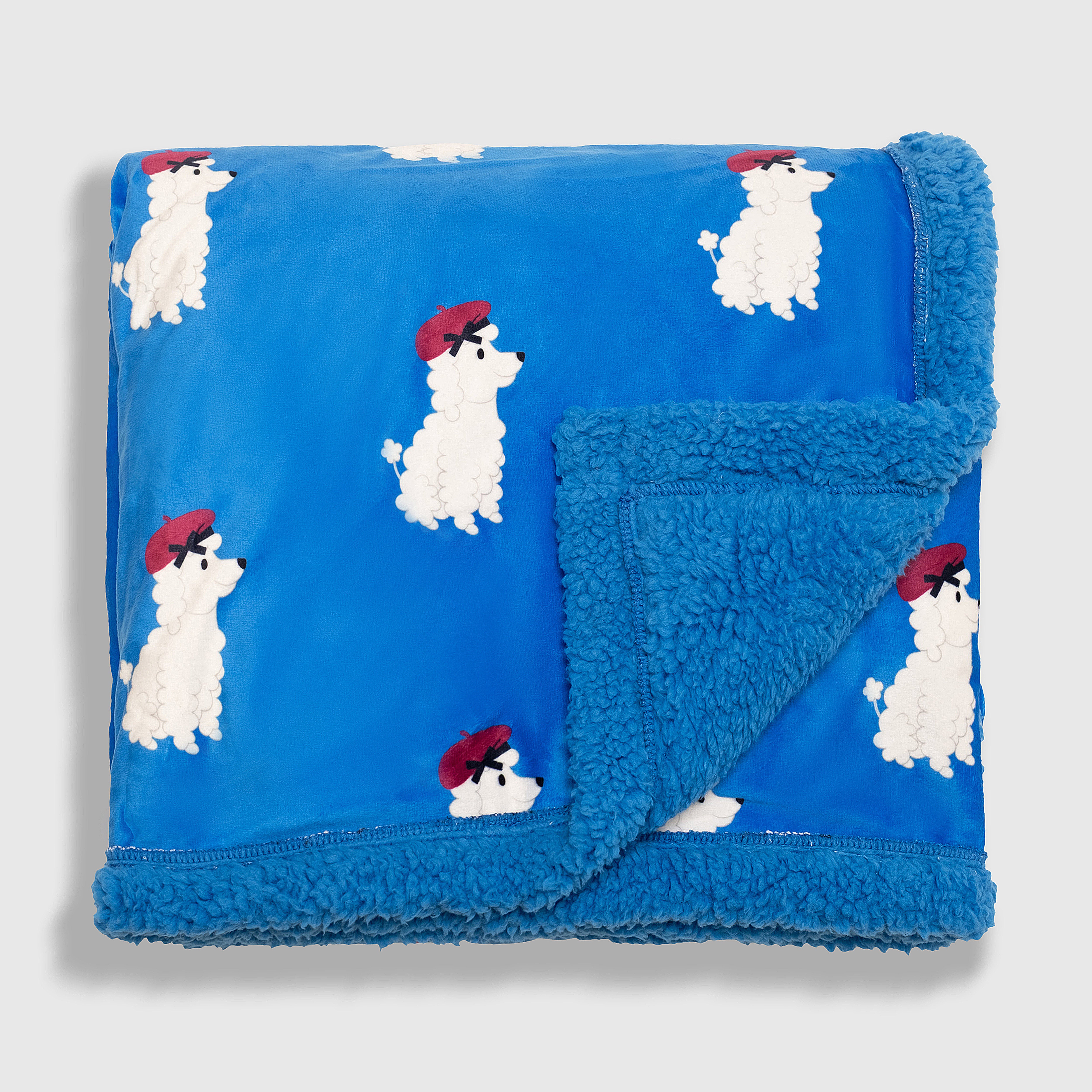 Cozy Switch Blanket – Reversible Sherpa & Mink Fleece Blanket with Embroidered Appliqué, French Poodles