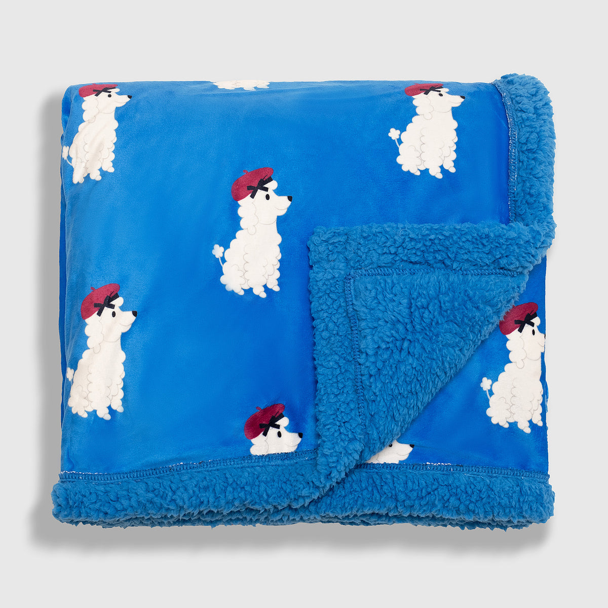 Cozy Switch Blanket – Reversible Sherpa & Mink Fleece Blanket with Embroidered Appliqué, French Poodles
