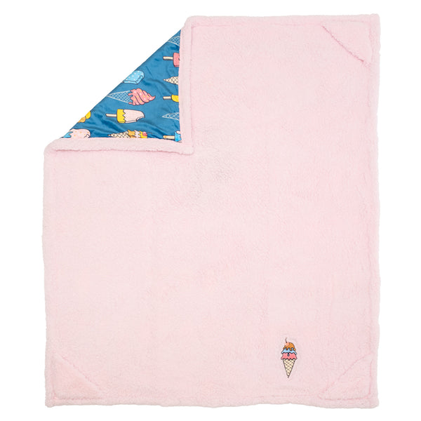 Cozy Switch Blanket – Reversible Sherpa & Mink Fleece Blanket with Embroidered Appliqué, Ice Creams