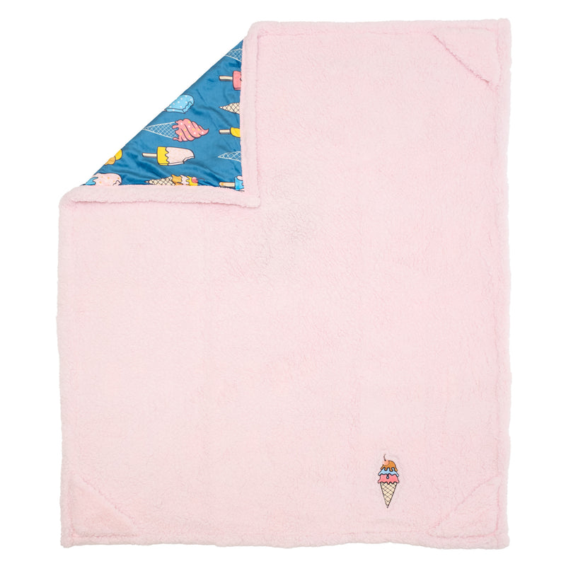 Cozy Switch Blanket – Reversible Sherpa & Mink Fleece Blanket with Embroidered Appliqué, Ice Creams