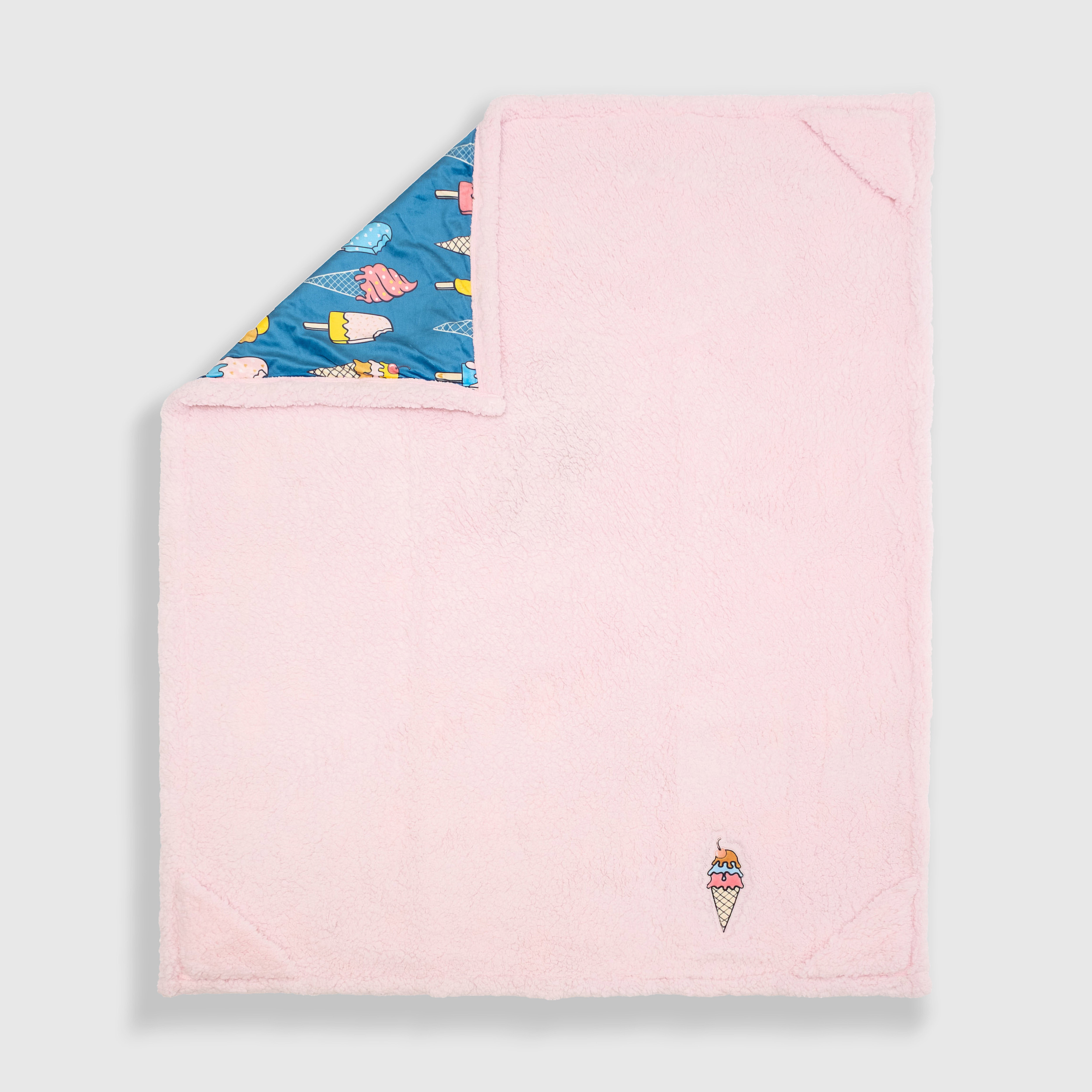 Cozy Switch Blanket – Reversible Sherpa & Mink Fleece Blanket with Embroidered Appliqué, Ice Creams
