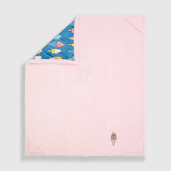 Cozy Switch Blanket – Reversible Sherpa & Mink Fleece Blanket with Embroidered Appliqué, Ice Creams
