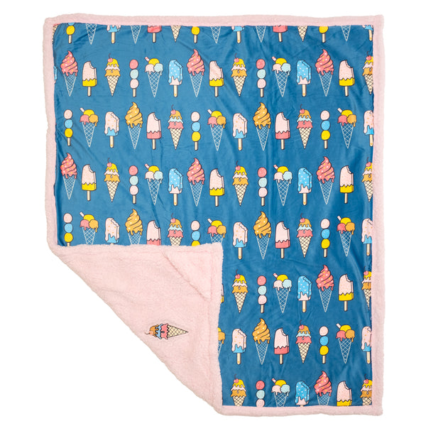 Cozy Switch Blanket – Reversible Sherpa & Mink Fleece Blanket with Embroidered Appliqué, Ice Creams