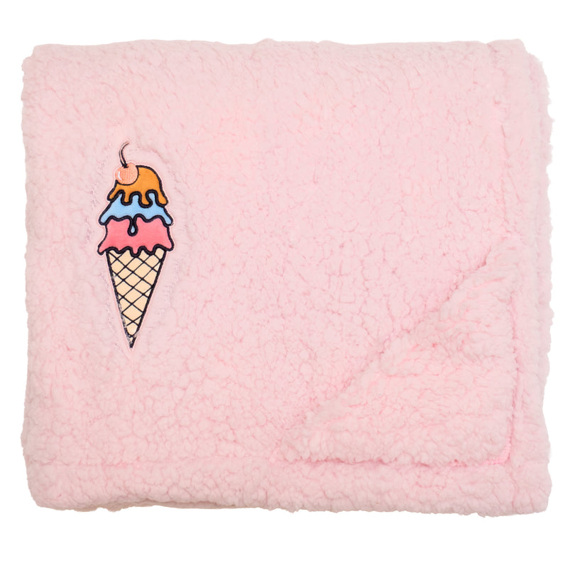 Cozy Switch Blanket – Reversible Sherpa & Mink Fleece Blanket with Embroidered Appliqué, Ice Creams