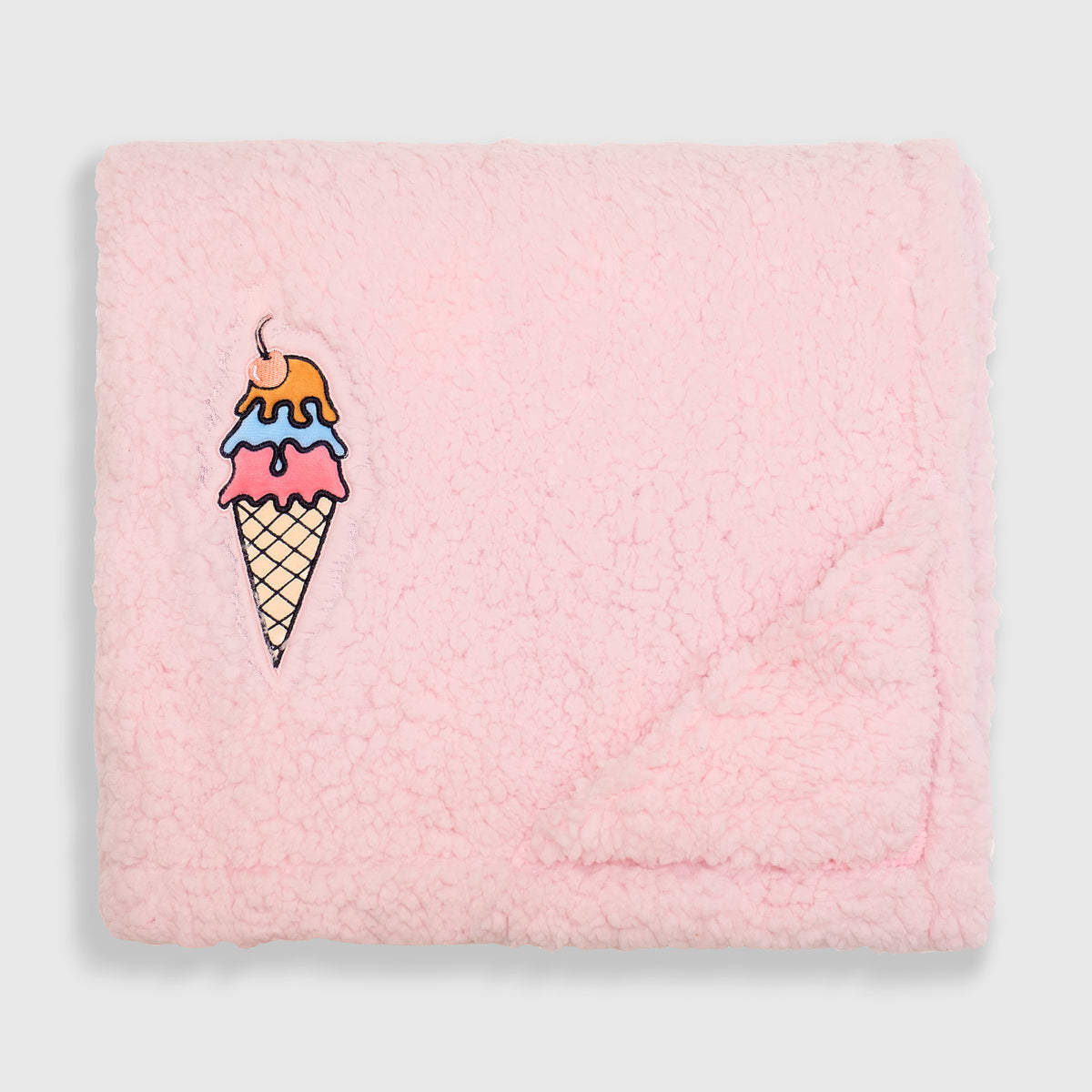 Cozy Switch Blanket – Reversible Sherpa & Mink Fleece Blanket with Embroidered Appliqué, Ice Creams
