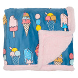 Cozy Switch Blanket – Reversible Sherpa & Mink Fleece Blanket with Embroidered Appliqué, Ice Creams