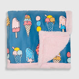 Cozy Switch Blanket – Reversible Sherpa & Mink Fleece Blanket with Embroidered Appliqué, Ice Creams